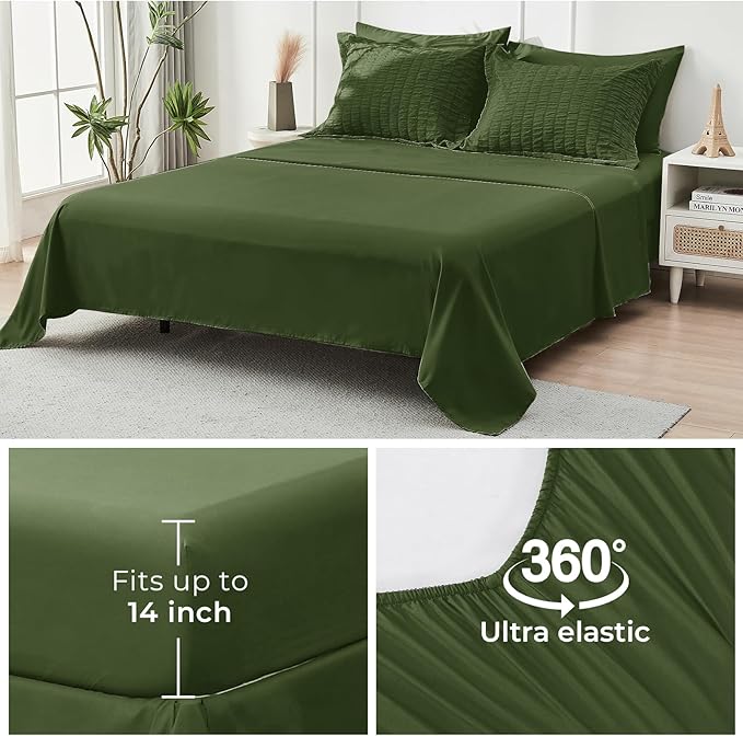 HYMOKEGE Olive Green Twin XL Comforter Set Seersucker 5 Pieces, All Season - Image 7