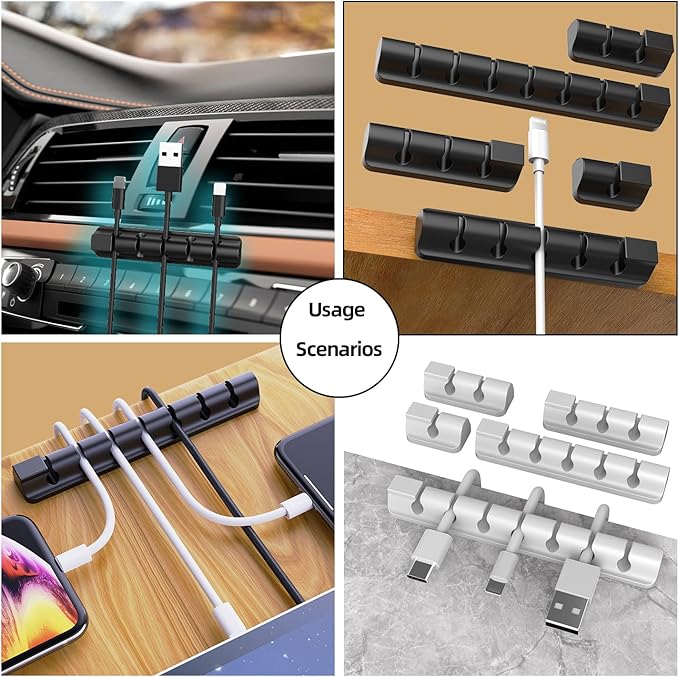 ITUGOU 11PCS Cable Management Cord Holder Organizer, Magnetic Cable Clips Adhesive Wire Keeper, Under Desk for Bedside Nightstand Table Desktop USB Wall Car Office Workspace Accessories (White)
