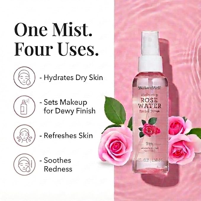 NATURE WELL Rose Water Hydrating Facial Toner Mist - Image 3