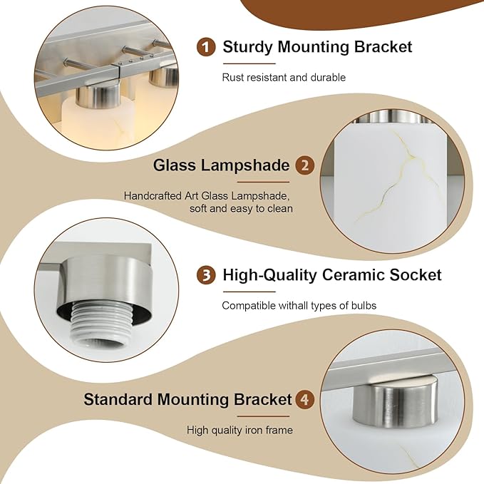 10-Light Bathroom Light Fixtures, Modern Vanity Lights, Brushed Nickel Metal - Image 4