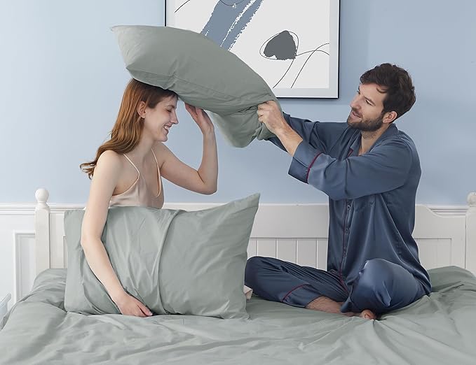 Pillow Cases, King Size Cotton Percale Weave Pillowcases, Pre-Shrunk Breathable - Image 2