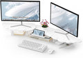 AFOOYO Dual Monitor Stand Riser, Wing-Shaped Sturdy Desktop Wood Stand for 2 Monitors, White Riser for Laptop, PC, Computer