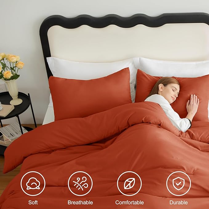 CozyLux Oversized King Comforter Set Terracotta, 3 Pieces 120x98 Solid - Image 5