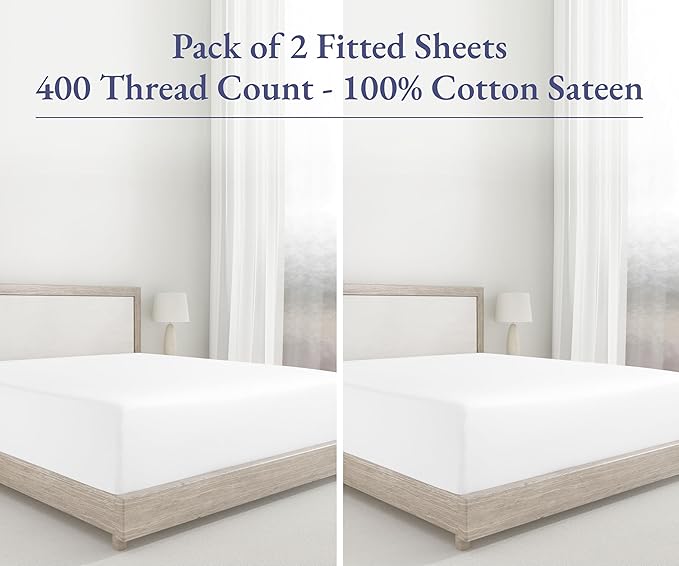2 California King Fitted Sheets, 400 Thread Count 100% Cotton Sateen, Deep - Image 4