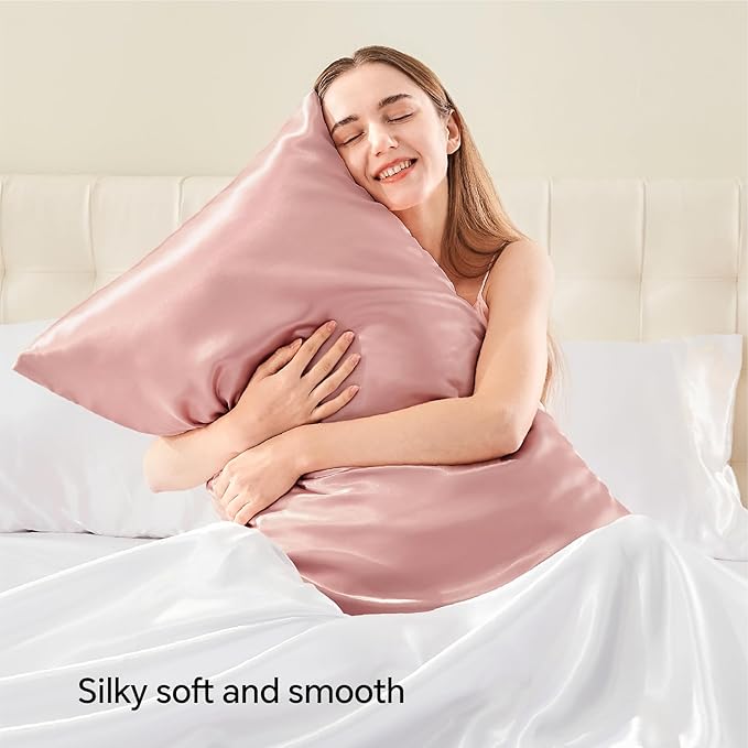 BEDELITE Satin Pillowcase with Zipper, Rose Pink King Size Pillow Cases Set of 2 - Image 2