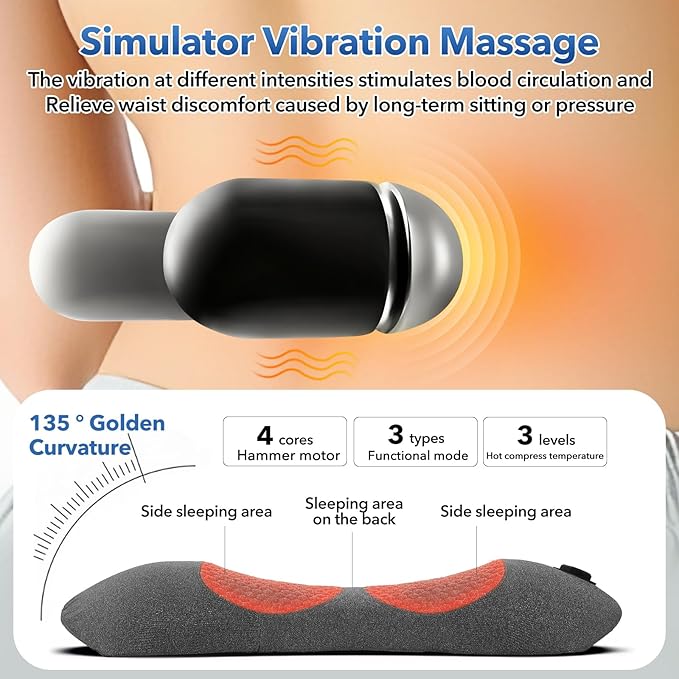 3-in-1 Rechargeable Heated Back Massager, Mothers Day Pillow Gifts - Image 3