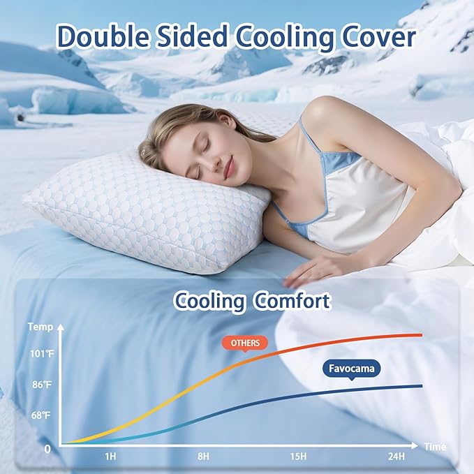 Favocama Cooling Pillow for Sleeping, Shredded Memory Foam Pillows Queen Size - Image 2