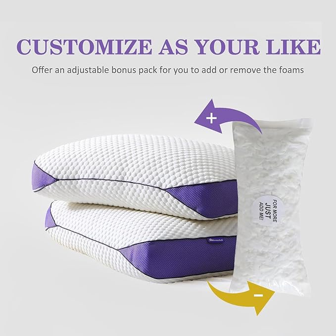 HOMELAB Adjustable Shredded Memory Foam Pillow Queen Size, Cooling Bed Pillow - Image 3