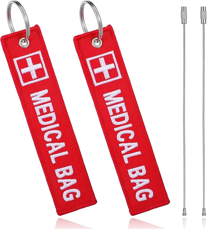 Medical Alert Tags for Bag, 2 Pcs Medical Equipment Device Luggage Id Tag Double-Sided Travel Bags Tags Reusable Red Bags Keychain Label for Backpack Luggage Suitcase Purse, Red