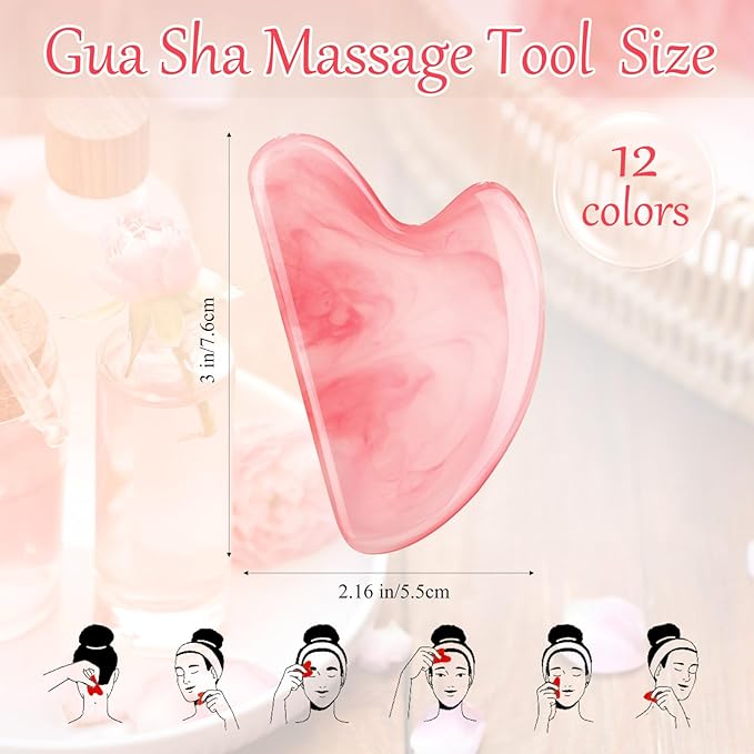 Sherr 12 Pcs Gua Sha Facial Tools Resin Heart Shaped Massage Guasha Tool - Image 2