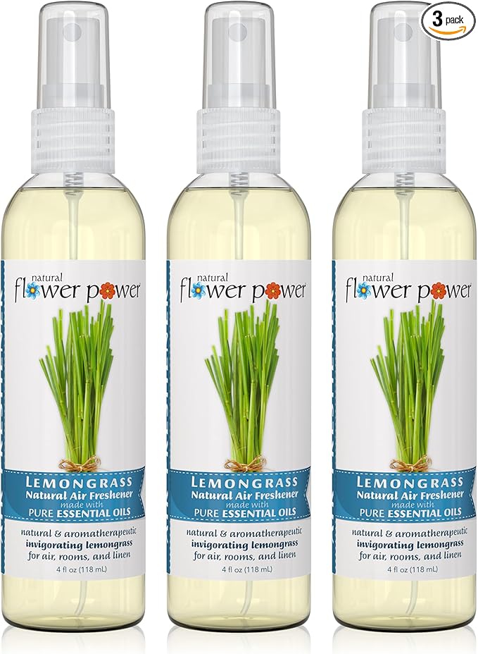 Natural Flower Power Air Freshener Spray | Lemongrass 4 Fl Oz | Pack of 3 | by NaturalFlowerPower