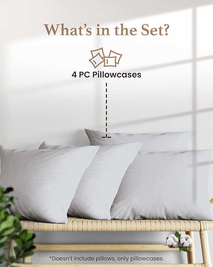 1000 TC Light Gray King Pillowcases Set of 4 100% Egyptian Cotton Pillow Cases - Image 2
