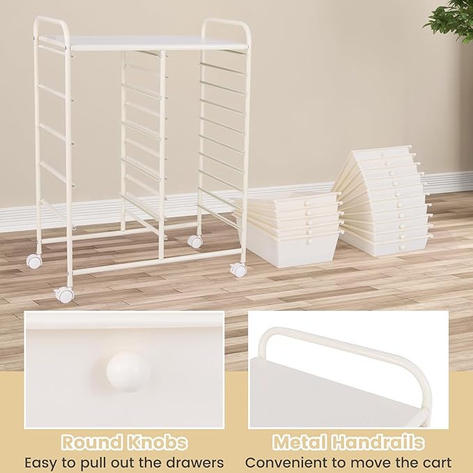 GOFLAME 15-Drawer Rolling Storage Cart, Craft Storage Cart with Removable Drawers & Lockable Wheels, Art Cart Supply Storage Organizer for Home Office Classroom, White