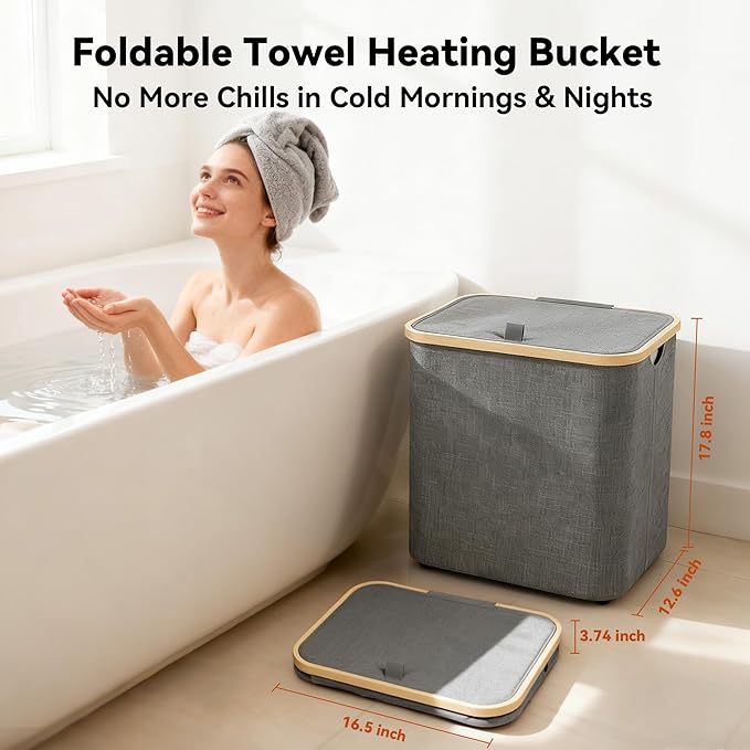 2-in-1 35L Towel Warmer & 46L Laundry Basket, Foldable Towel Warmers - Image 4