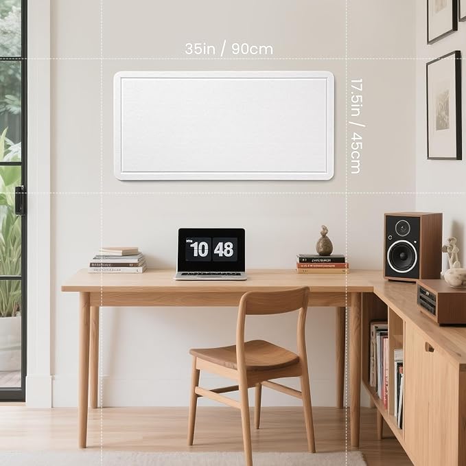 Bulletin Board, 35 x 17 1/2 inches Felt Board - Decorative Pin Board, Cork Board Alternative for Wall, Foldable Picture Board Self-Adhesive Vision Board Prayer Board with 20 Pushpins - White