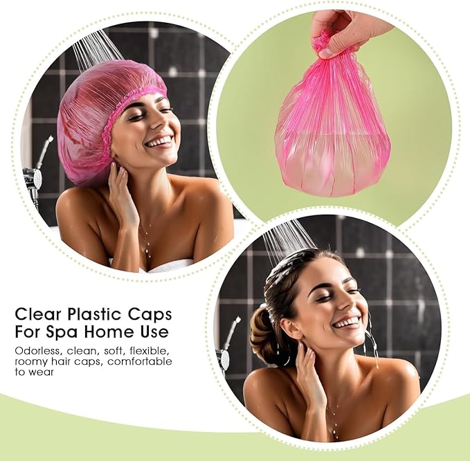 100Pcs Pink Disposable Shower Caps - Image 5