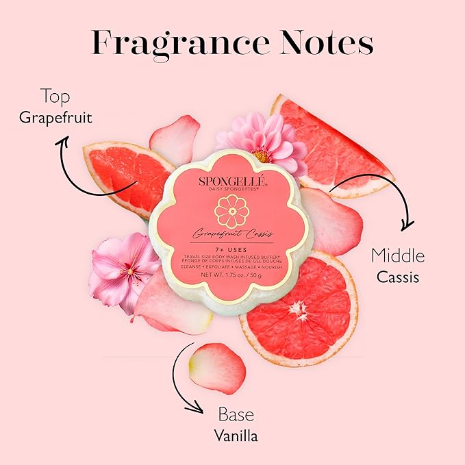 Spongellé Grapefruit Cassis Daisy Spongette Bath Sponge | Built-in Body Wash & - Image 3