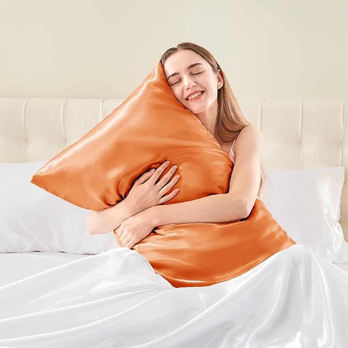 BEDELITE Satin Pillowcase with Zipper, Burnt Orange Pillow Cases Queen Size Set - Image 2