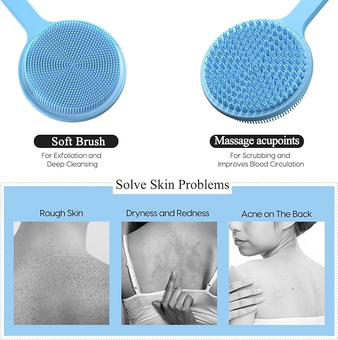 Silicone Back Scrubber for Shower, 17in Lengthen Long Handle Body Brush - Image 3