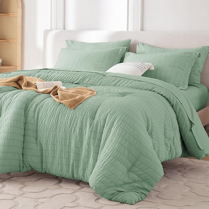 MUXHOMO 5 Pieces Twin Comforter Set, Seersucker Bed in a Bag Twin Size by MUXHOMO