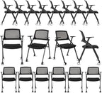 VACYOVKE 10 Pack Conference Room Chairs with Wheels and Sliding Armrest,Foldable Nesting Chair for Office School Church Waiting Room Black