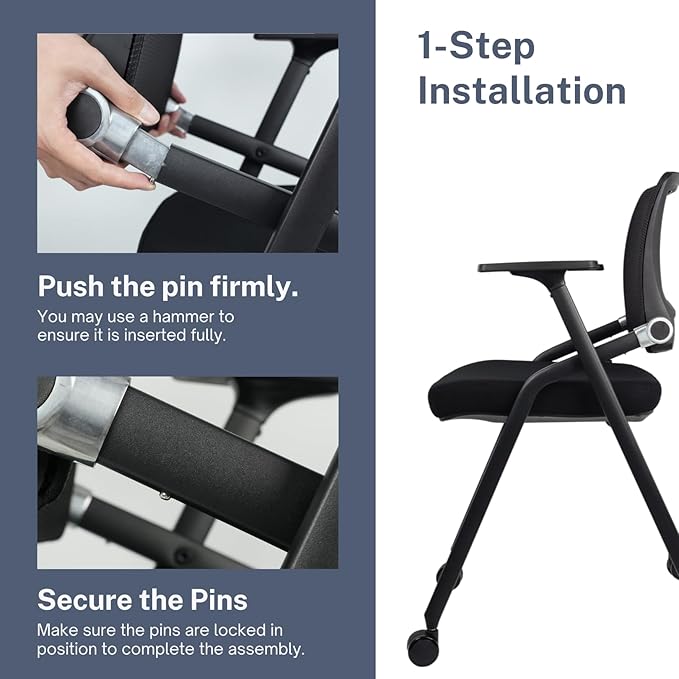 SLKJChr 2 Pack Foldable Office Chairs with Wheels, Mesh Back, Arms and Portable - Folding Office Chairs for Conference Room Chair, Office Guest & Reception & Meeting Chair - (Black) 300 lbs.