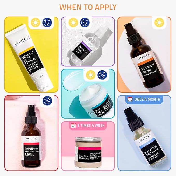 YEOUTH Skin Care Set: Vitamin C Face Wash, Vitamin C & Retinol Serum, Face Cream - Image 5