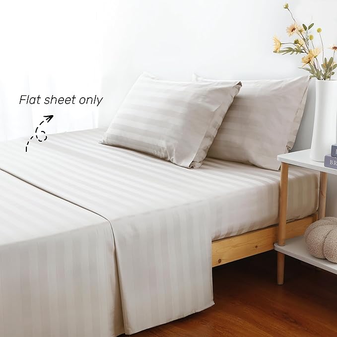 Flat Sheet Only Twin Size, 400 TC 100% Egyptian Cotton Flat Sheet Striped - Image 2