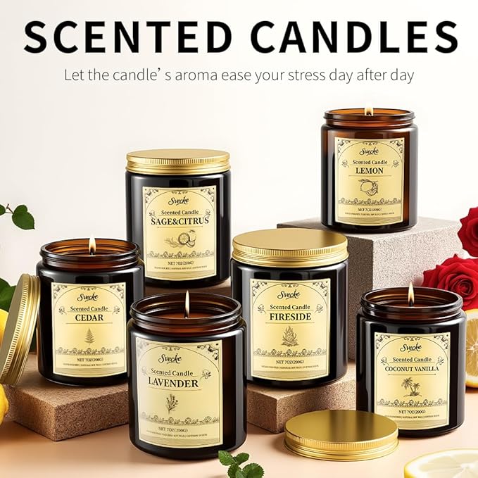Lemon Scented Candles, 7oz Soy Wax Candle, Long Lasting Aromatherapy Jar Candle - Image 5