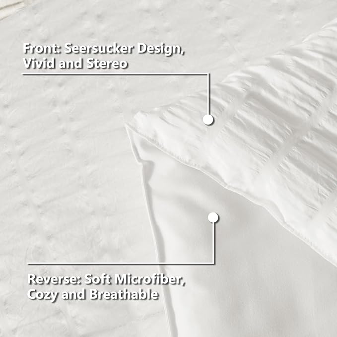 CozyLux King Size Comforter Set White Seersucker 7 Pieces Bed in a Bag King - Image 7