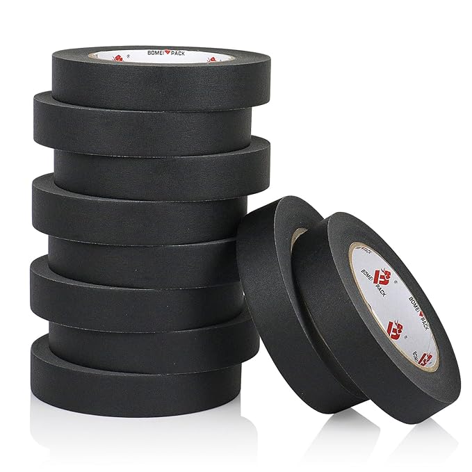 BOMEI PACK Black Painters Tape 1 Inch Bulk - Paint Tape 10 Rolls x 1 Inch x 55 Yards - Painter's Tape Black Masking Tape for Walls Painting, DIY Crafting, and School Projects, Total 550 Yards