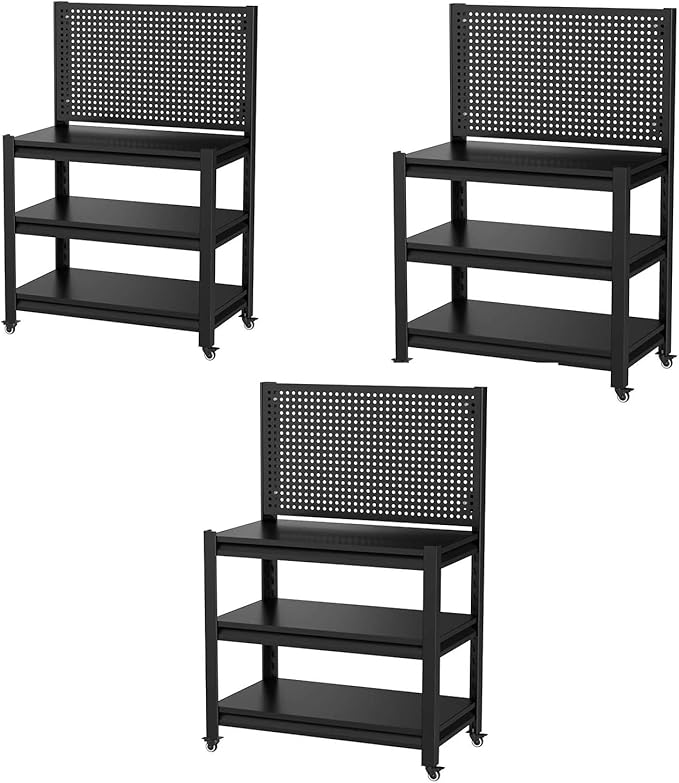 PLMFJQK 3 Sets Storage Shelves with Pegboard,Heavy Duty Garage Shelving Units and Storage,Metal Shelving Adjustable Shelves,Garage Storage Rack,Industrial Utility Shelf 47.2" H*33.46" W*18" D