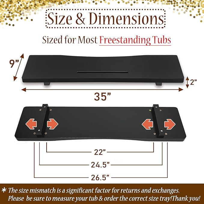 Stylish Black Bamboo Bathtub Tray Caddy - Image 2