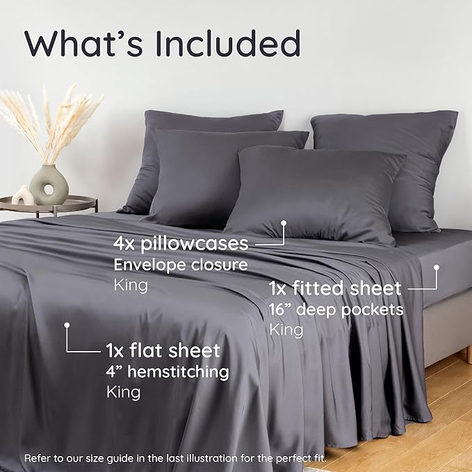 Bambaw 100% Viscose Derived from Bamboo Sheets King Size Set – 6pcs Set of - Image 2