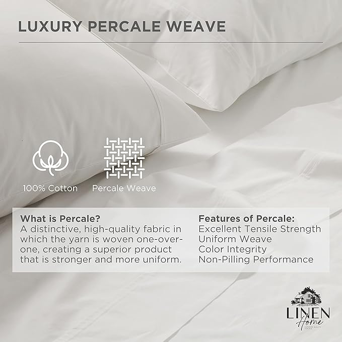 Linen Home 100% Cotton Percale 1 Flat Sheet, King Size - Image 2