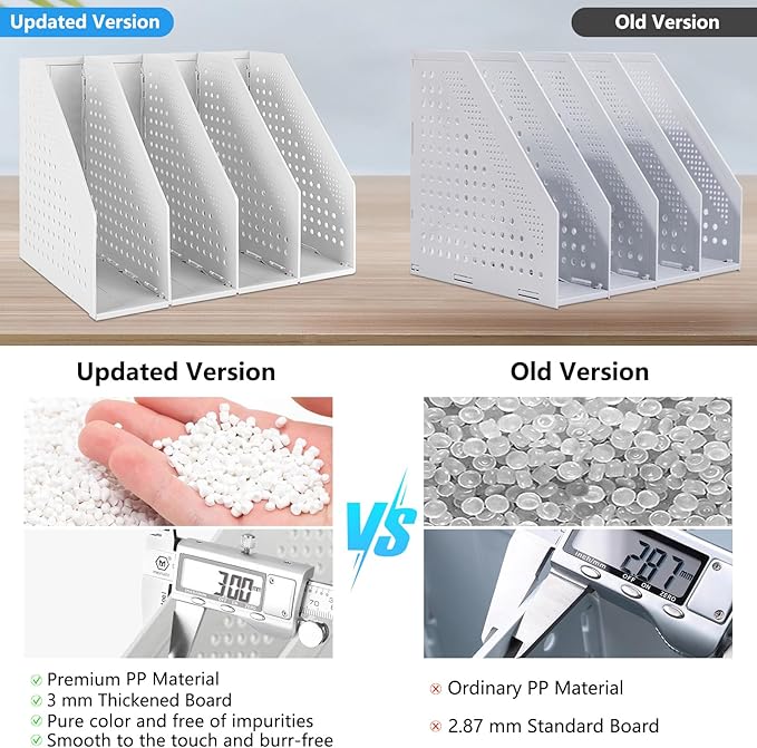 SAYEEC Collapsible Magazine Holder Plastic Desktop 4 Compartment File Desk Magazine Organizer Vertical File Divider Sorter Storage Document Organizer for Office Home School Gray