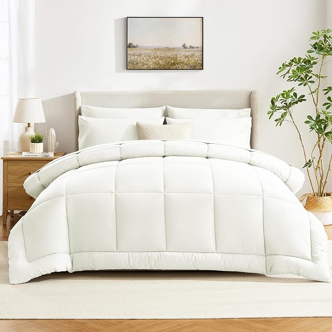 CozyLux Queen Comforter Set Ivory - Image 8