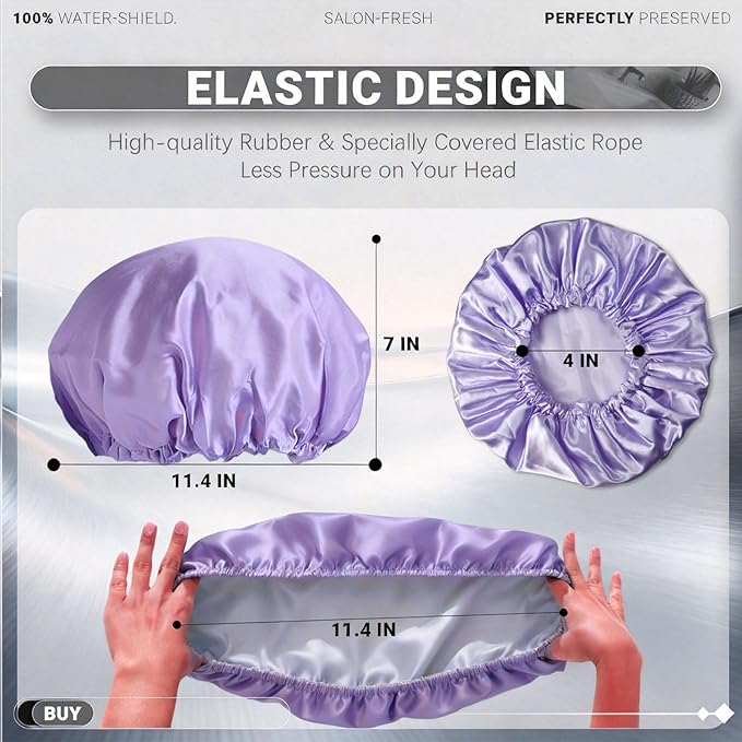 Smilco 2 Pack Shower Caps for Women, Reusable Waterproof Double Layer Bath Cap - Image 5