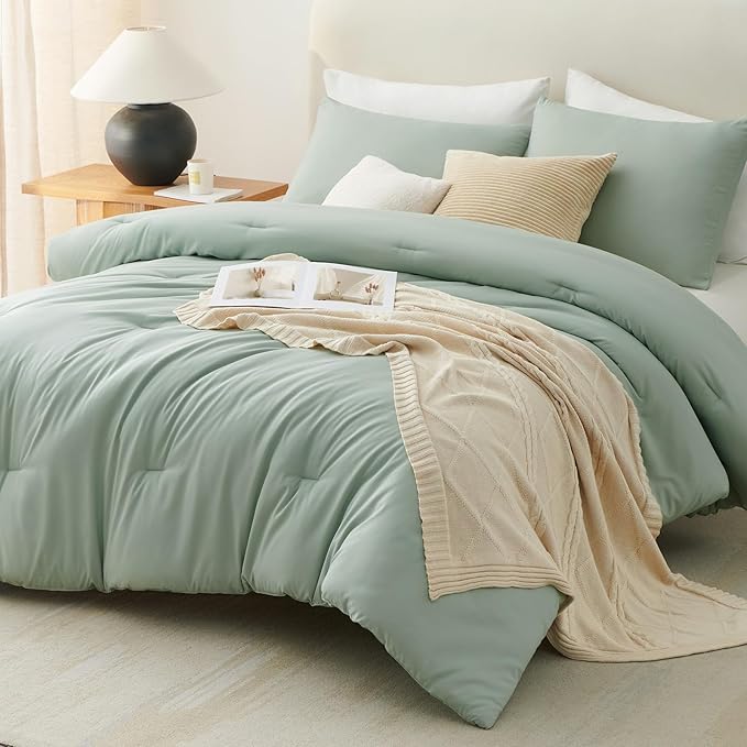 CozyLux Twin Comforter Set Sage Green, 2 Pieces Twin Extra Long Solid - Image 6