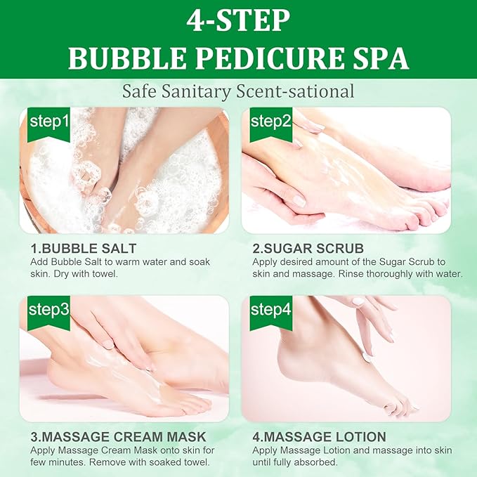 Pedicure Kit Foot Soak Set: Bubble Salt, Sugar Scrub, Massage Mask, Massage - Image 3