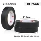 BOMEI PACK Black Painters Tape 1 Inch Bulk - Paint Tape 10 Rolls x 1 Inch x 55 Yards - Painter's Tape Black Masking Tape for Walls Painting, DIY Crafting, and School Projects, Total 550 Yards