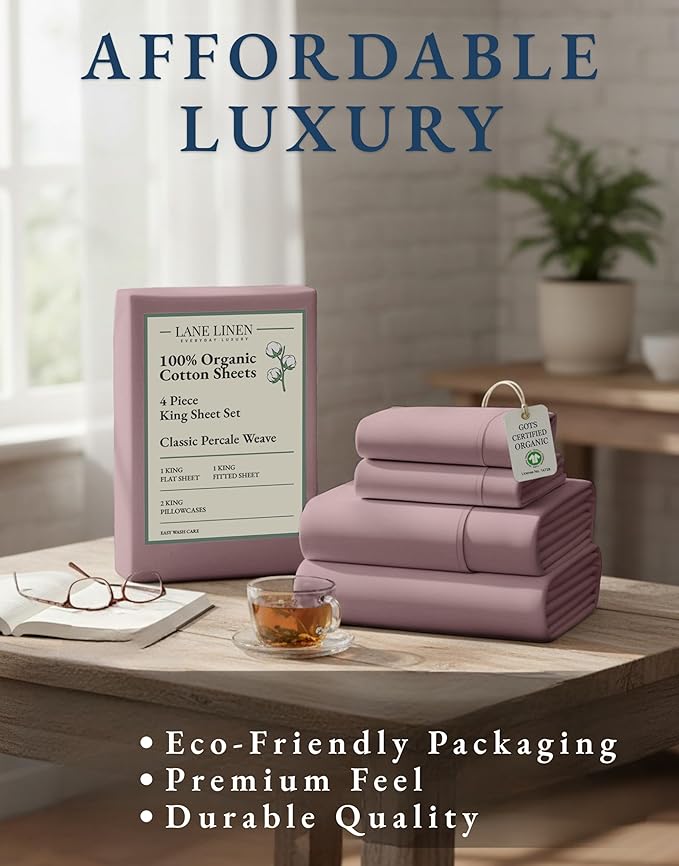 LANE LINEN 100% Organic Cotton King Size Bed Sheets, Sustainably Produced Okeo - Image 8