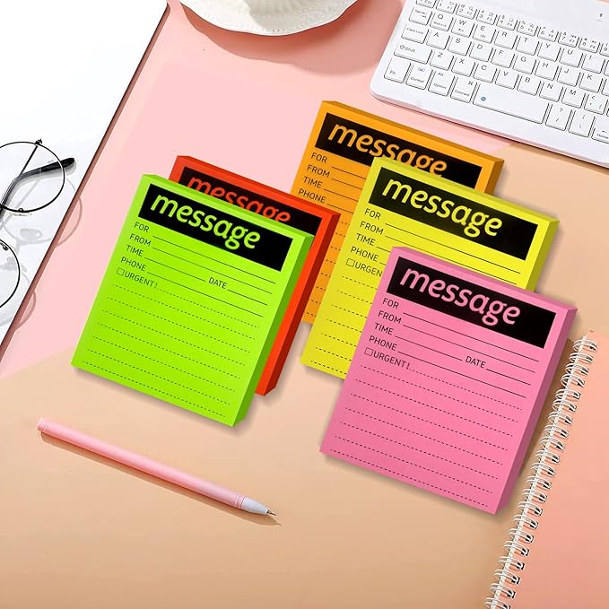 Phone Message Sticky Notes Phone Memo Pads, 6 Pads Lined Sticky Notes Pads, 4x6 inch Phone Message Pad Self Sticky Notes with Line Colorful Post Memos for Office, School and Home, 50 Sheetsx6 Pack