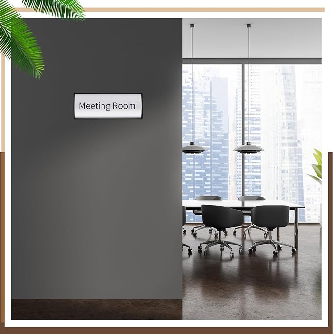 Therwen 12 Pcs Aluminum Office Name Plate Holder for Door Wall Mount 8'' x 3'' Business Sign Holder Office Door Sign Sturdy Curved with Plastic Film and Adhesive Tape (Black)