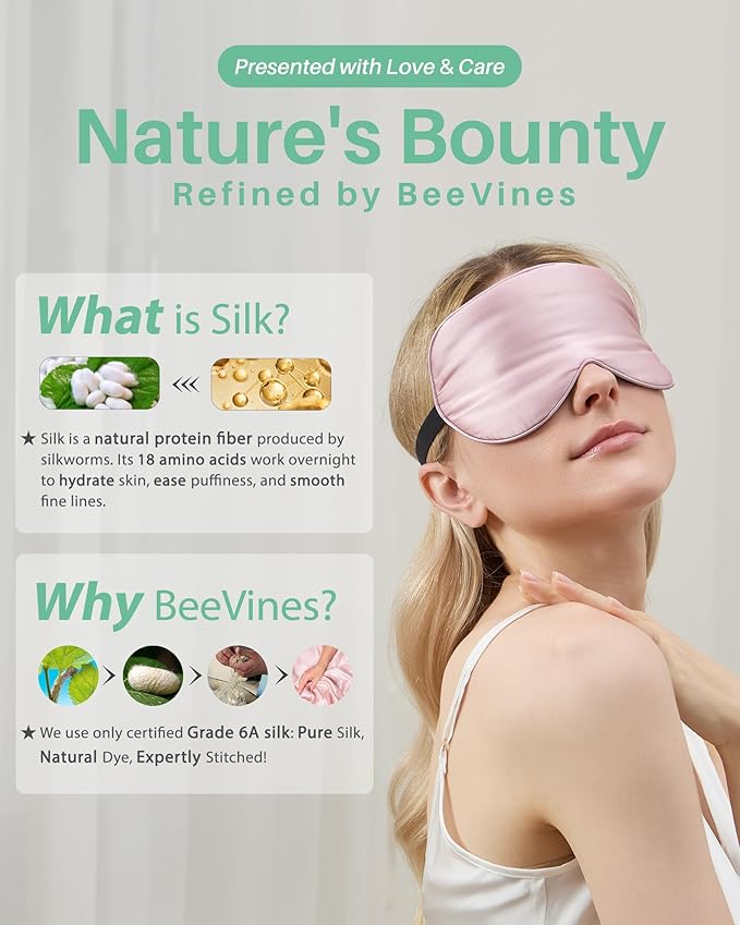 BeeVines 100% Real Mulberry Silk 2 Pack Sleep Mask, Natural Pure Silk Eye Masks - Image 7