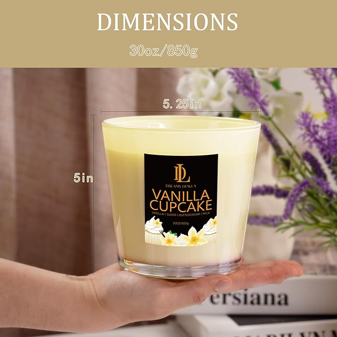 Large Candle Vanilla Cupcake Scented, 4 Wick Natural Soy Candles - Image 6