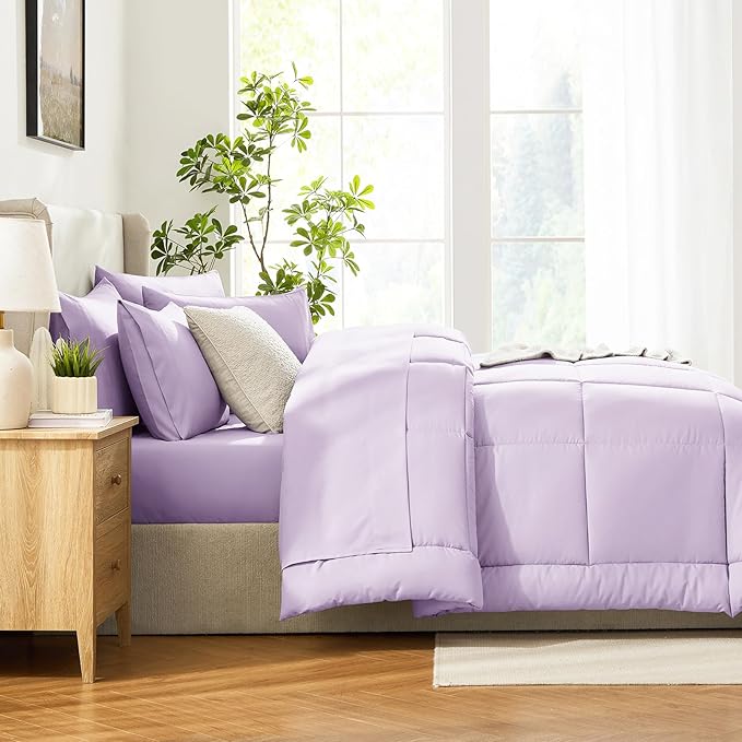 CozyLux Queen Comforter Set Lavender, 7 Pieces Bed in a Bag, Light Purple - Image 9