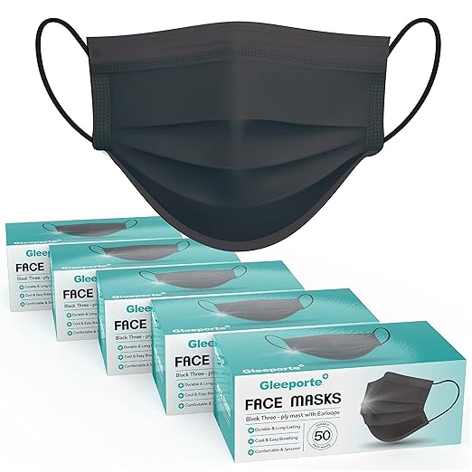 Black Disposable Face Mask, 3-Ply Adult Masks, Facial Cover by Gleeporte
