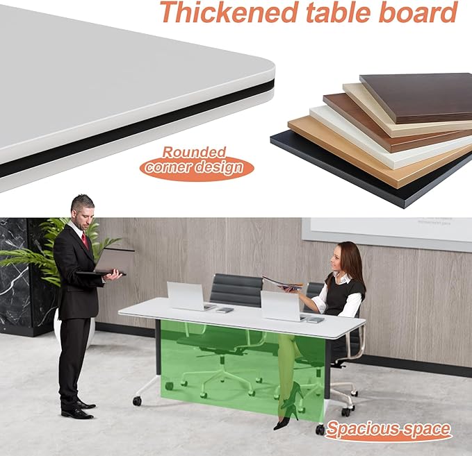 Conference Table Flip Top Mobile Conference Room Tables,Folding Conference Table with Wheels,Large Meeting Training Seminar Table Saving Space for Office Classroom(10A,70.8'')