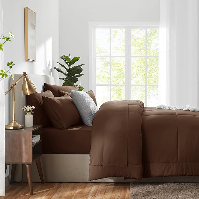CozyLux King Size Comforter Set Brown, 7 Pieces Bed in a Bag, All Season - Image 8